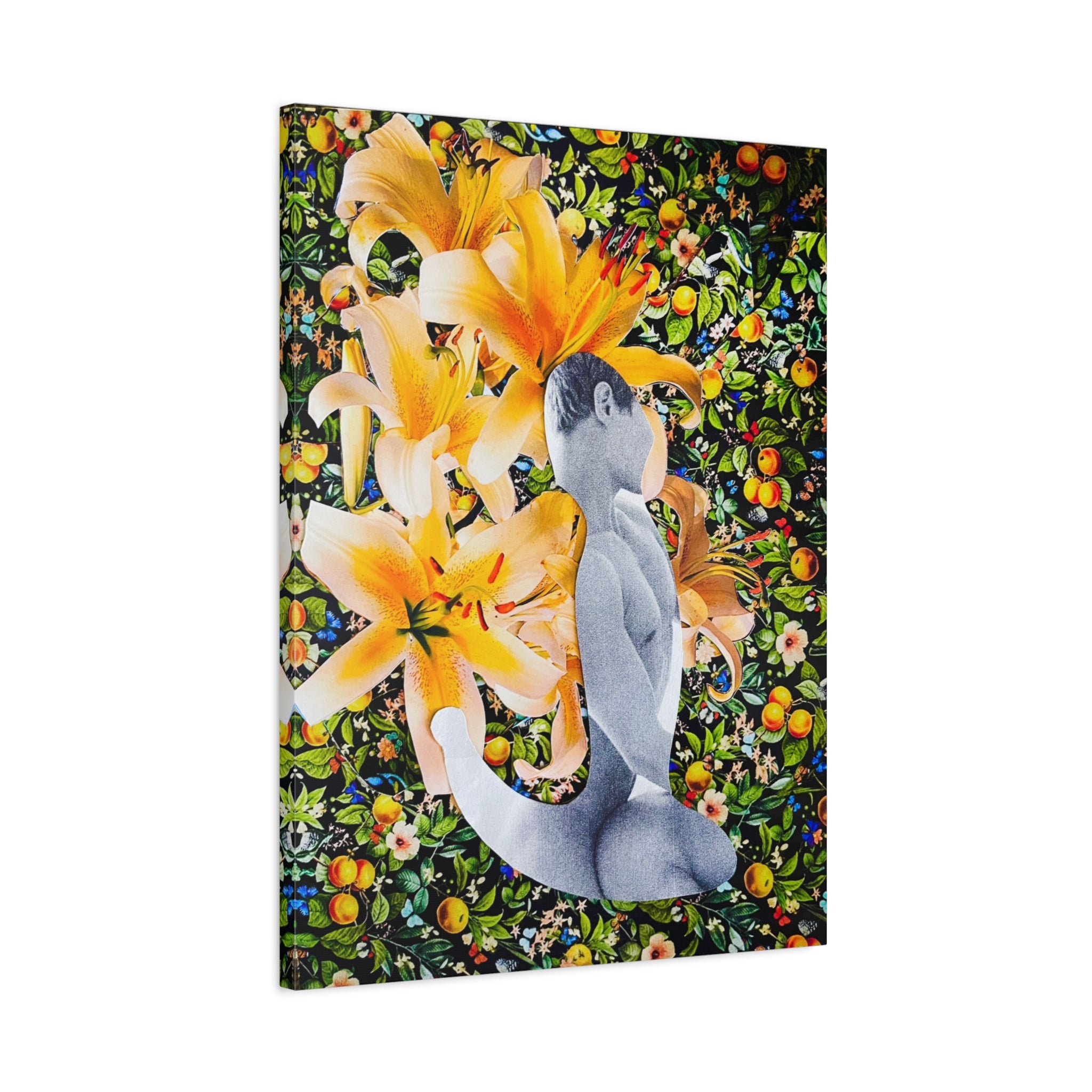 Floral Figurative Matte Canvas Print — Yellow Lily Surreal Art Stretched