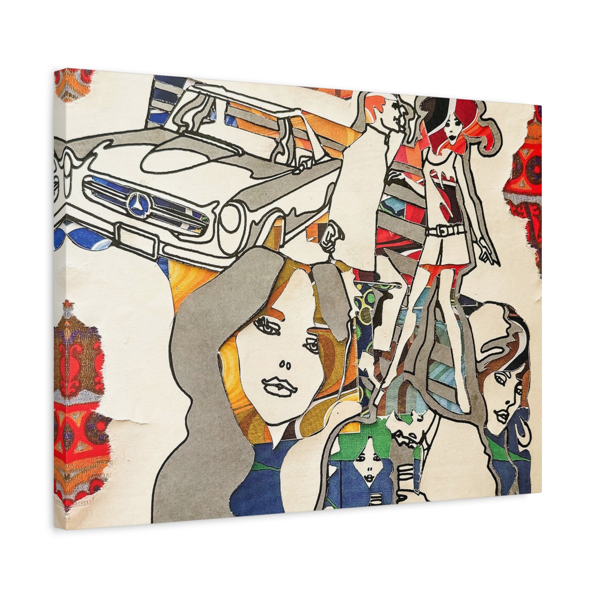 Retro Pop Art Canvas Print — 1960s Mod Girls & Classic Car Wall Art