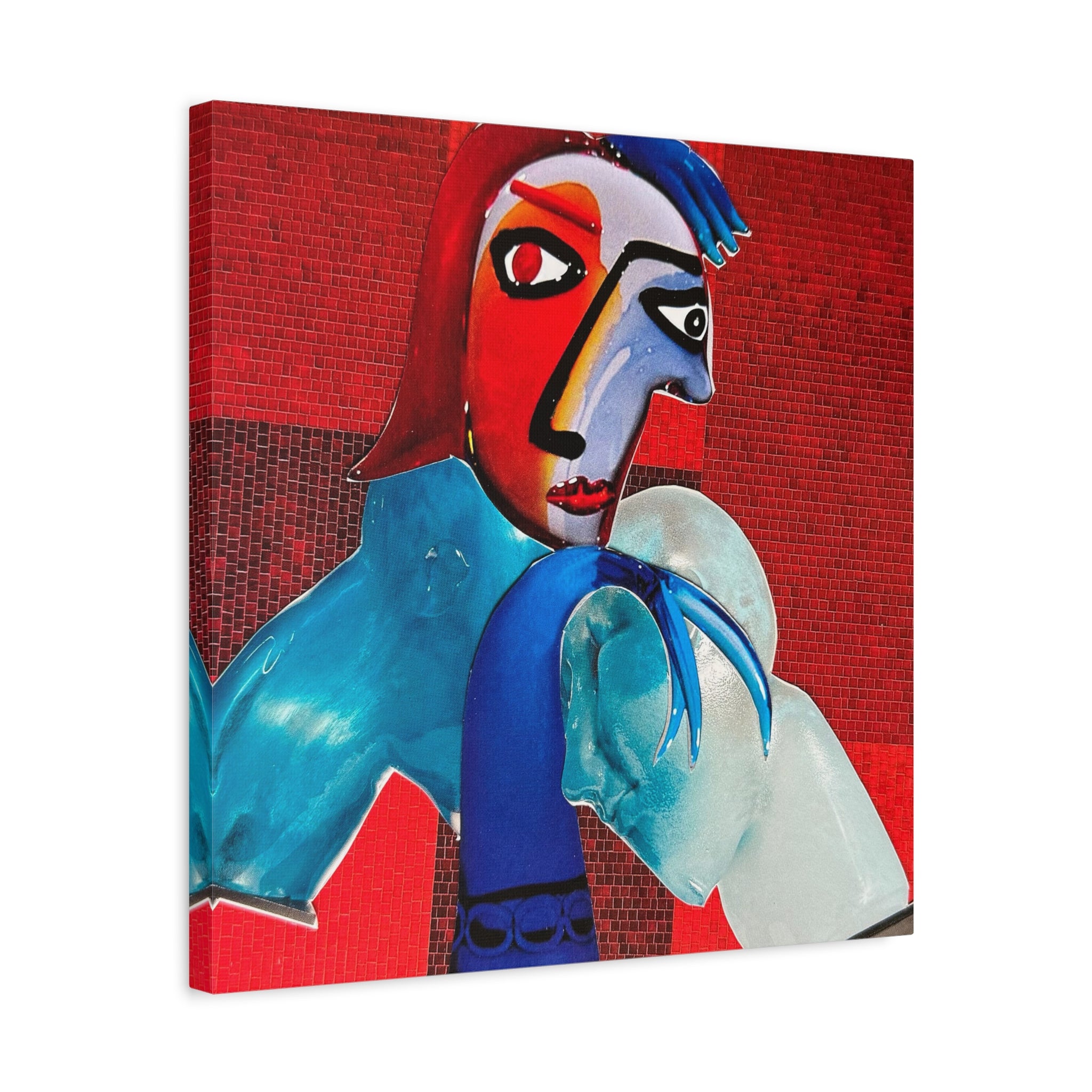 Abstract Colorful Figurative Canvas Print – Modern Red & Blue Wall Art