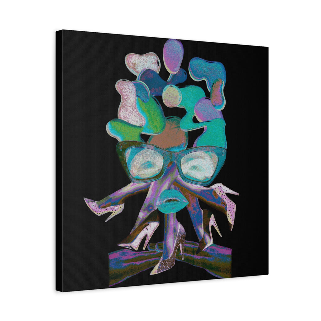 Abstract Femme Canvas Art — Colorful Retro Face with Glasses