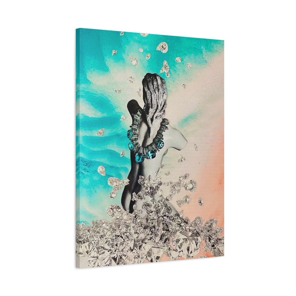 Mermaid Seafoam Canvas Wall Art — Turquoise Coral Mermaid with Crystal Splash
