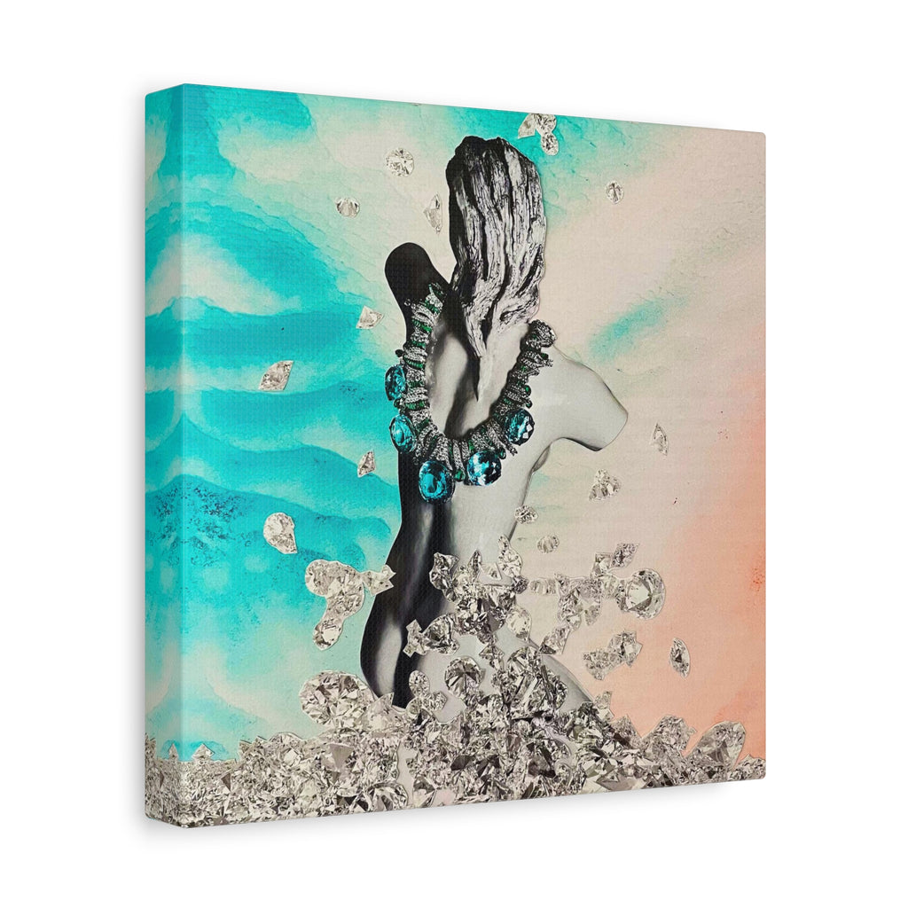 Mermaid Seafoam Canvas Wall Art — Turquoise Coral Mermaid with Crystal Splash