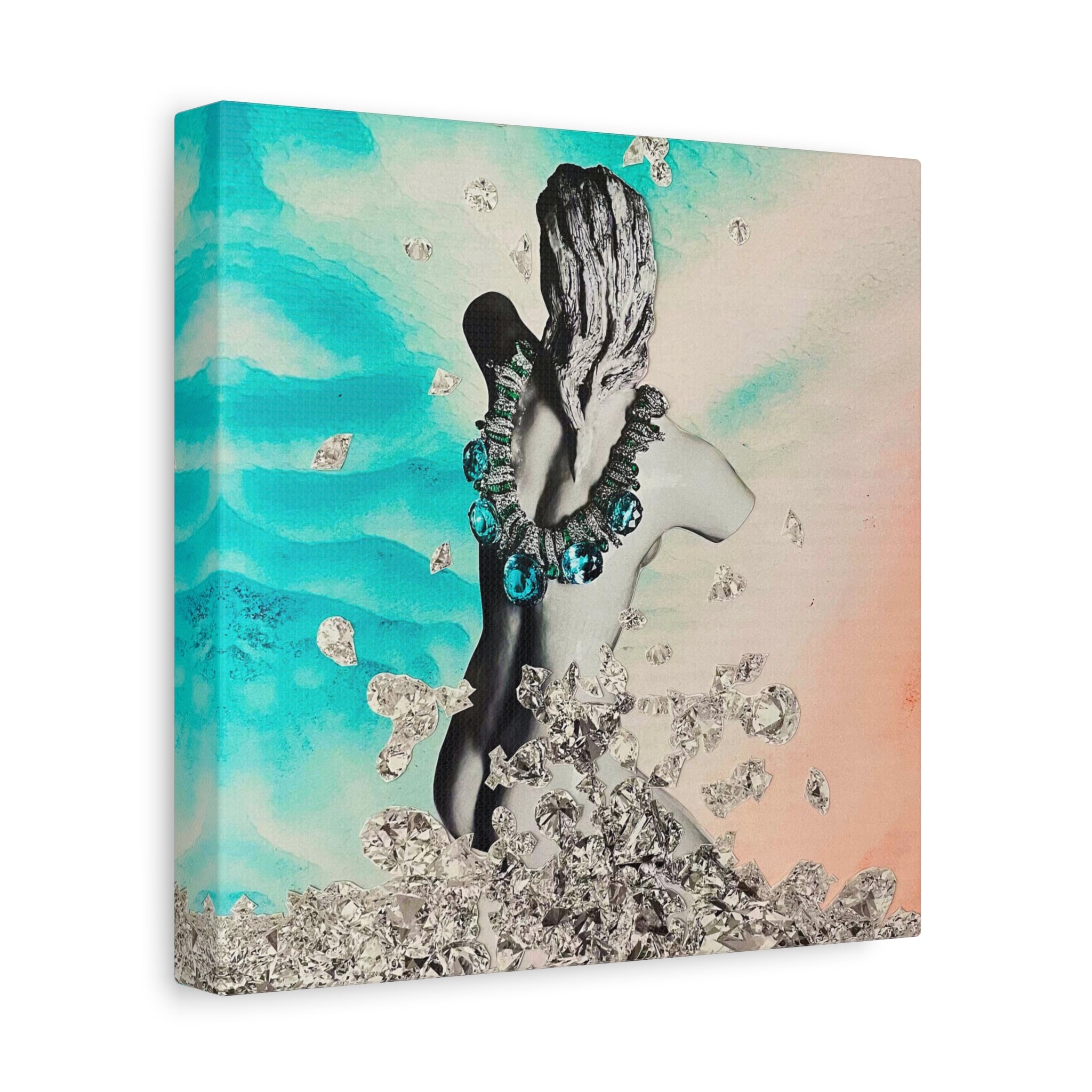 Mermaid Seafoam Canvas Wall Art — Turquoise Coral Mermaid with Crystal Splash