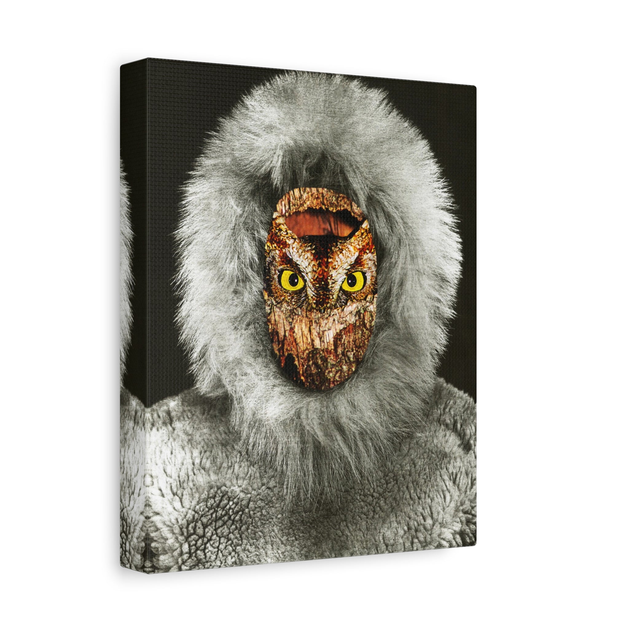 Owl-Faced Fur Parka Matte Canvas Print