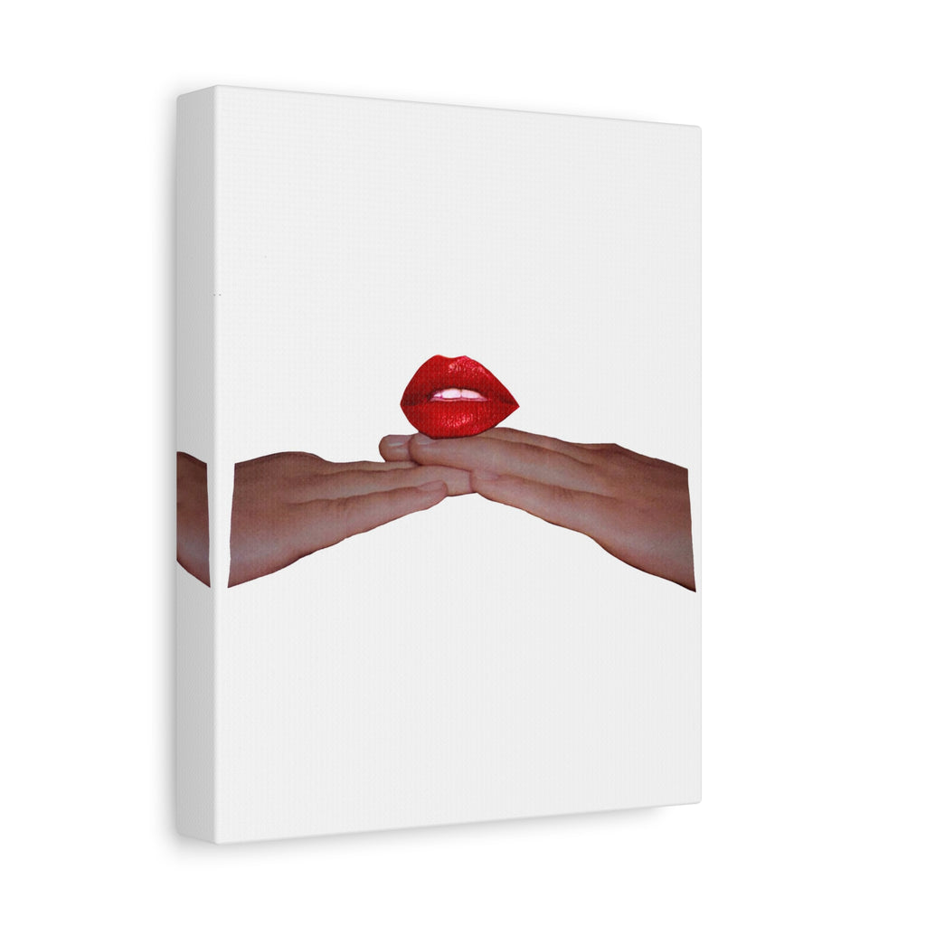 Red Lips Canvas Art — Minimalist Hands & Lips Wall Decor