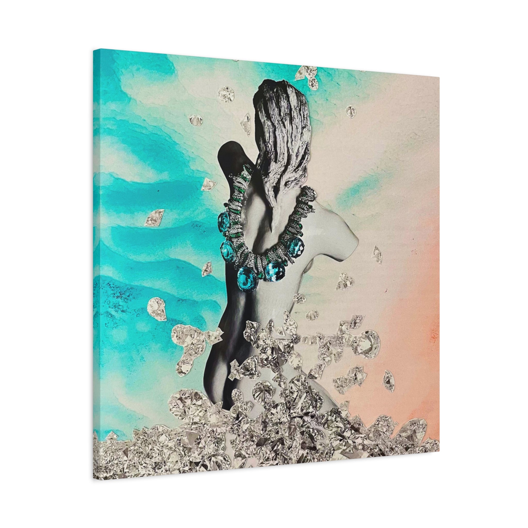 Mermaid Seafoam Canvas Wall Art — Turquoise Coral Mermaid with Crystal Splash
