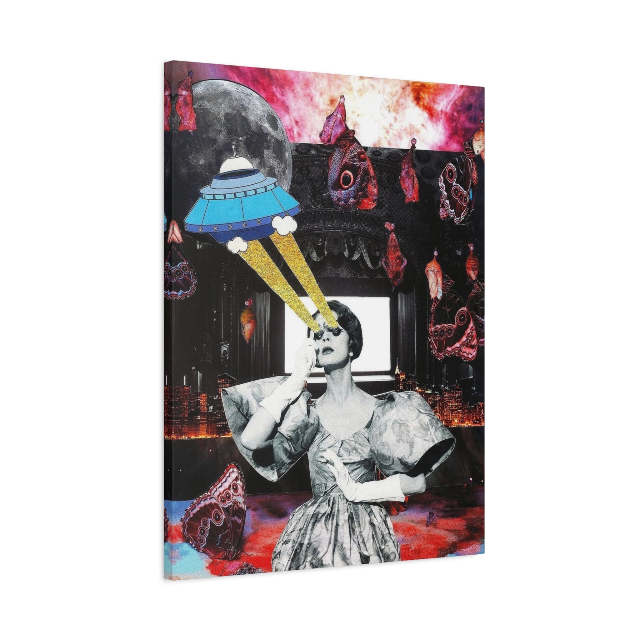 Surreal UFO Vintage Collage Canvas