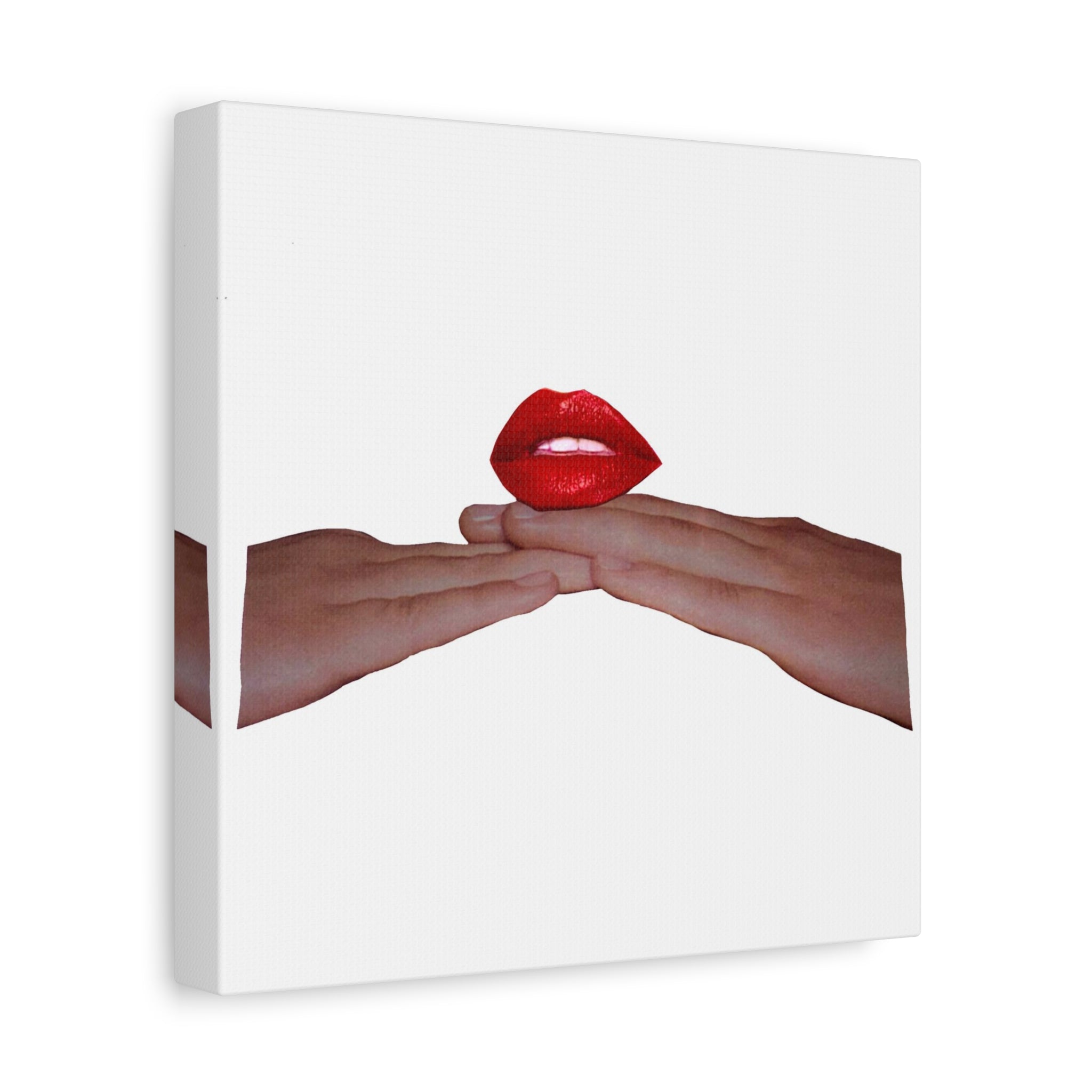 Red Lips Canvas Art — Minimalist Hands & Lips Wall Decor