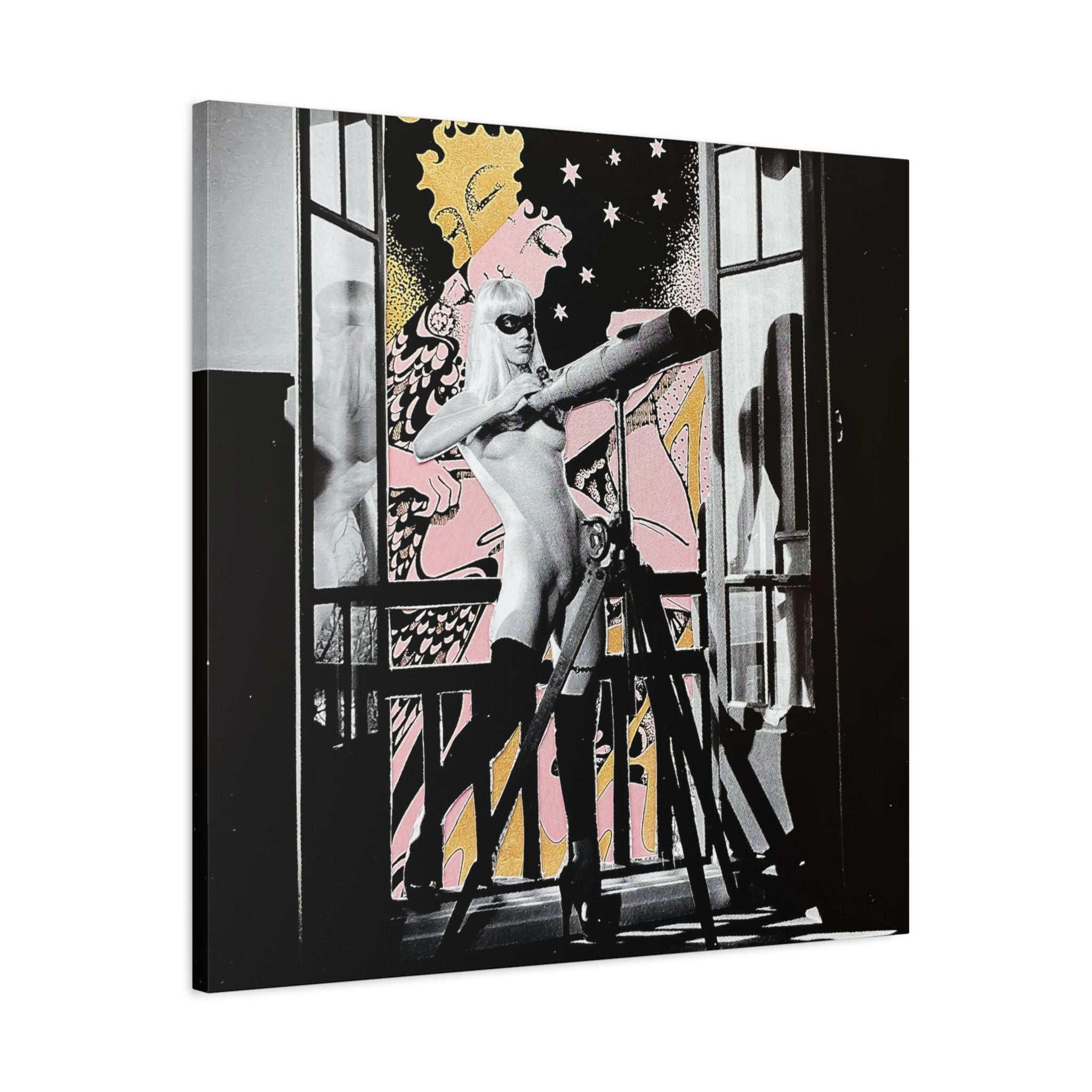 Surreal Pop Art Canvas Print — Nude Figure & Dreamscape Window