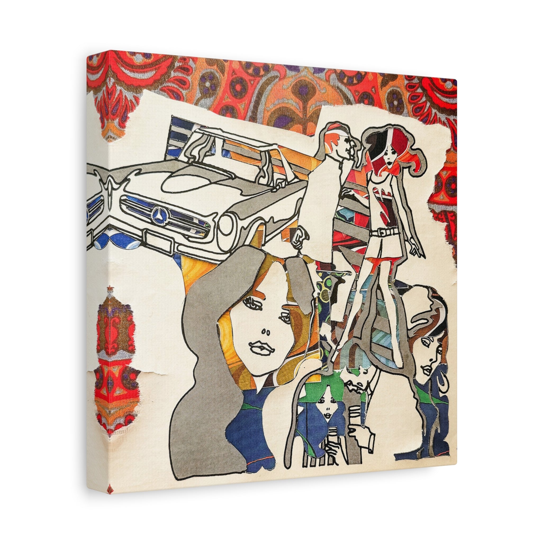Retro Pop Art Canvas Print — 1960s Mod Girls & Classic Car Wall Art