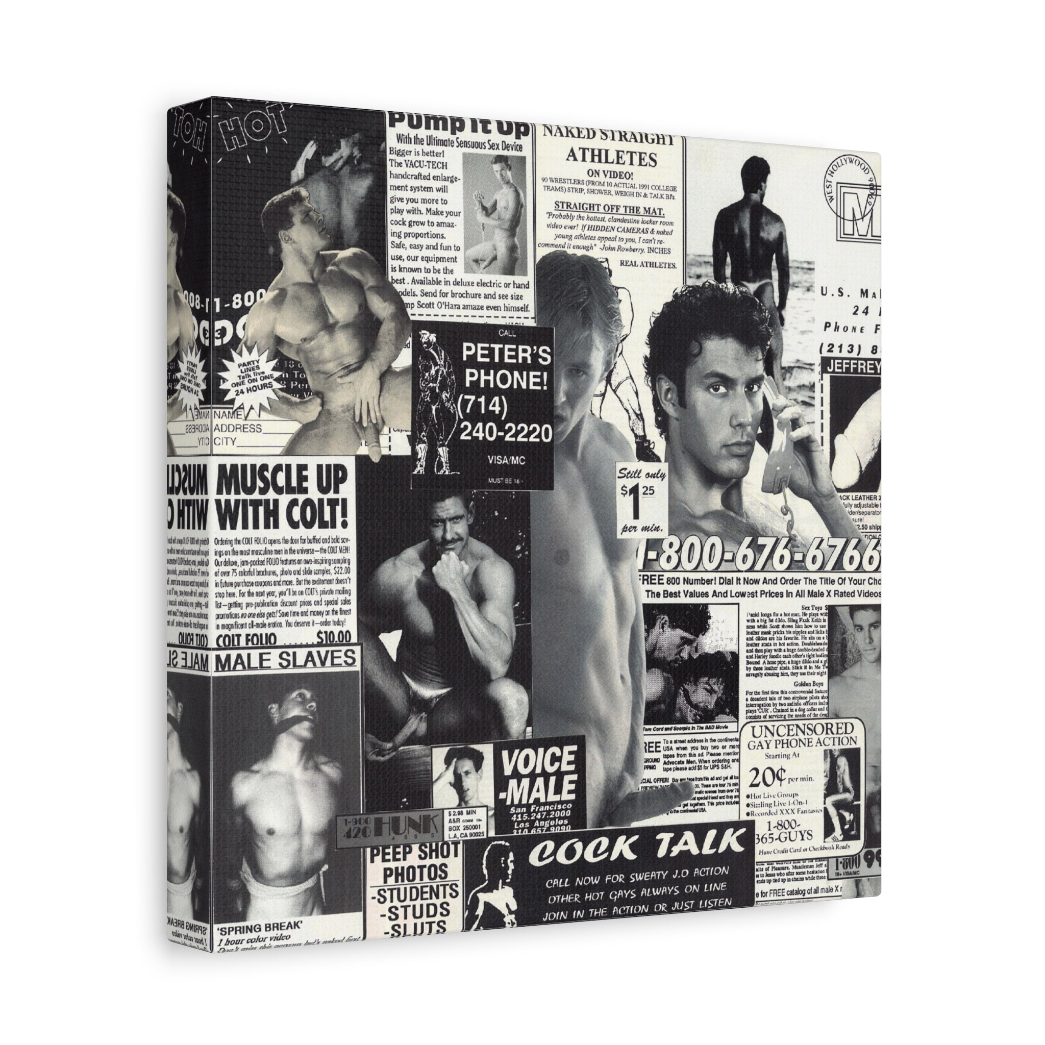 Vintage Male Ads Collage Matte Canvas Print — Retro Gym & Pinup Wall Art