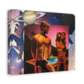Retro Space Pool Canvas Print — Vintage 80s Bikini & Swim Trunks Wall Art