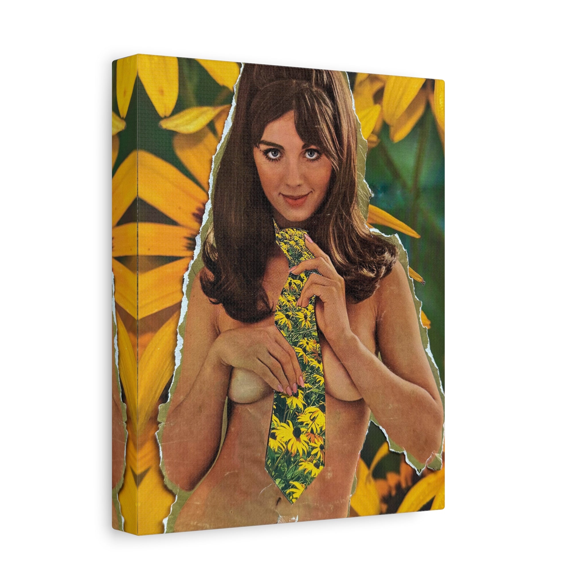 Vintage Collage Canvas Art — Floral Tie Pin-Up Stretched Matte