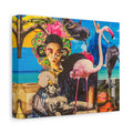 Surreal Tropical Collage Canvas Print — Flamingo & Retro Portrait Wall Art