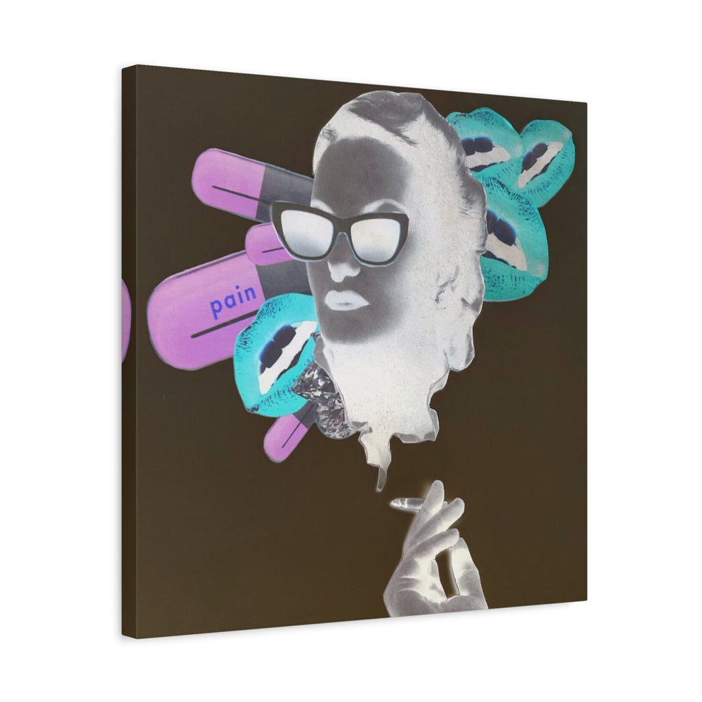 Surreal Pop Art Canvas — 'Pain' Capsule Portrait Matte Stretched Wall Art