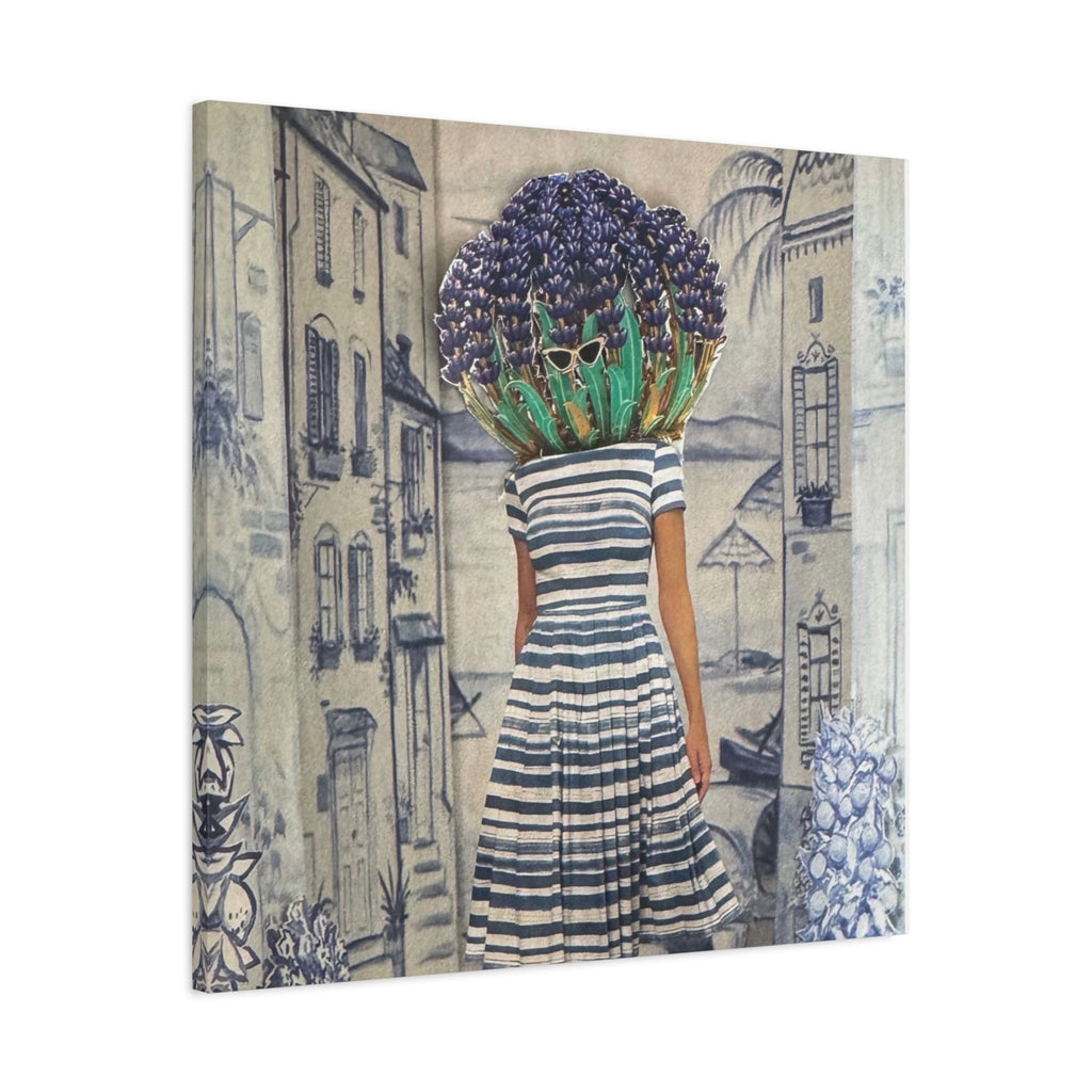 Botanical Head Woman Canvas Print — Vintage Street Scene Wall Art