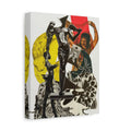 Abstract Collage Canvas Print — Surreal Figurative Art with Yellow & Red Accents