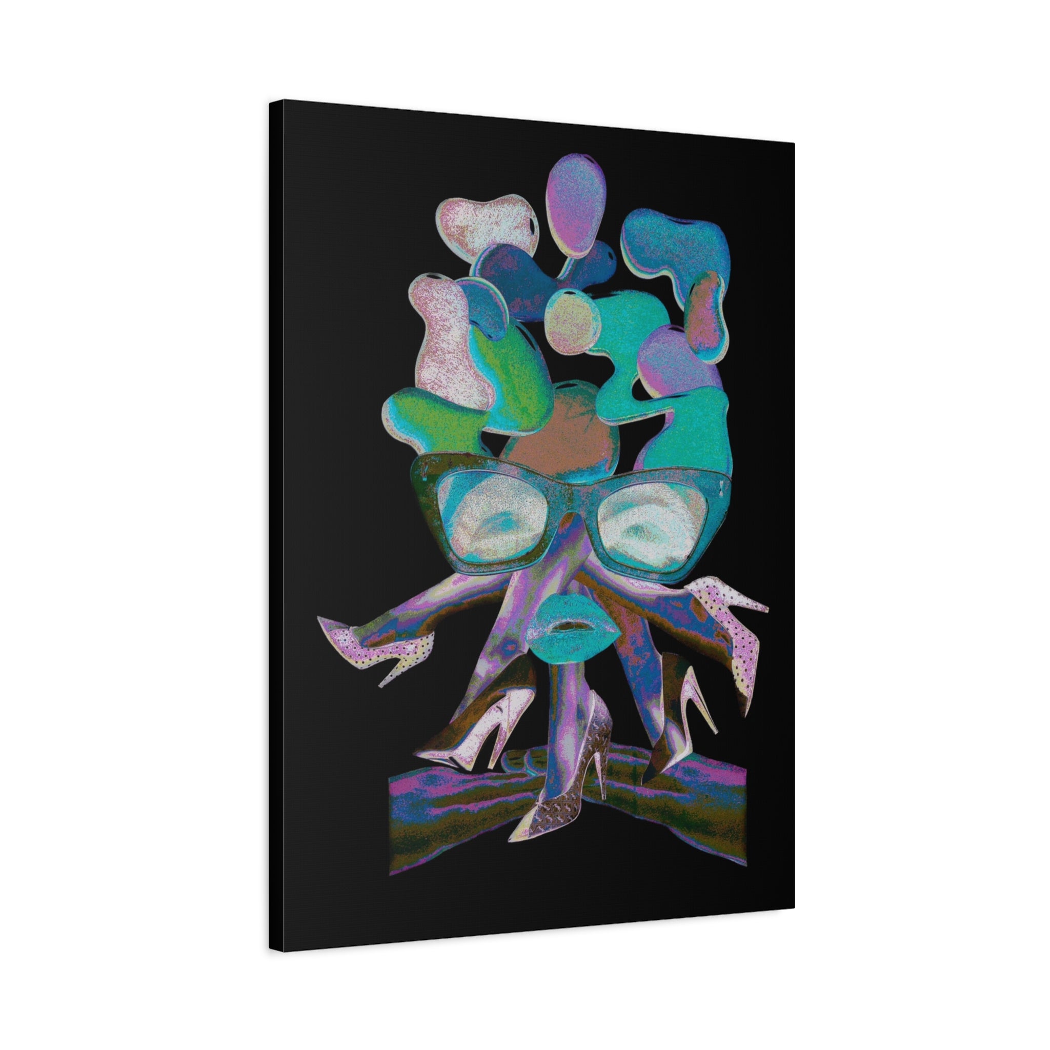 Abstract Femme Canvas Art — Colorful Retro Face with Glasses