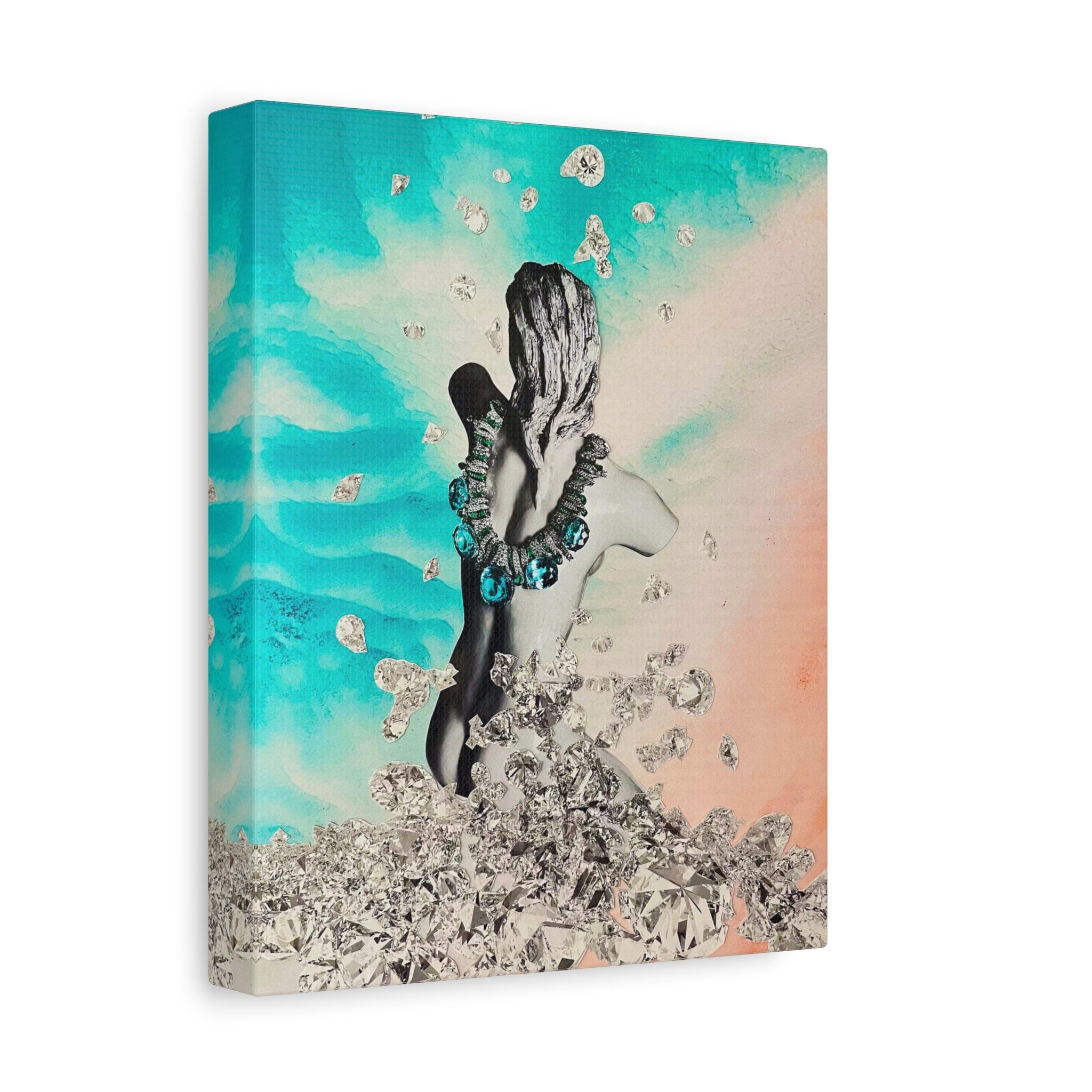 Mermaid Seafoam Canvas Wall Art — Turquoise Coral Mermaid with Crystal Splash
