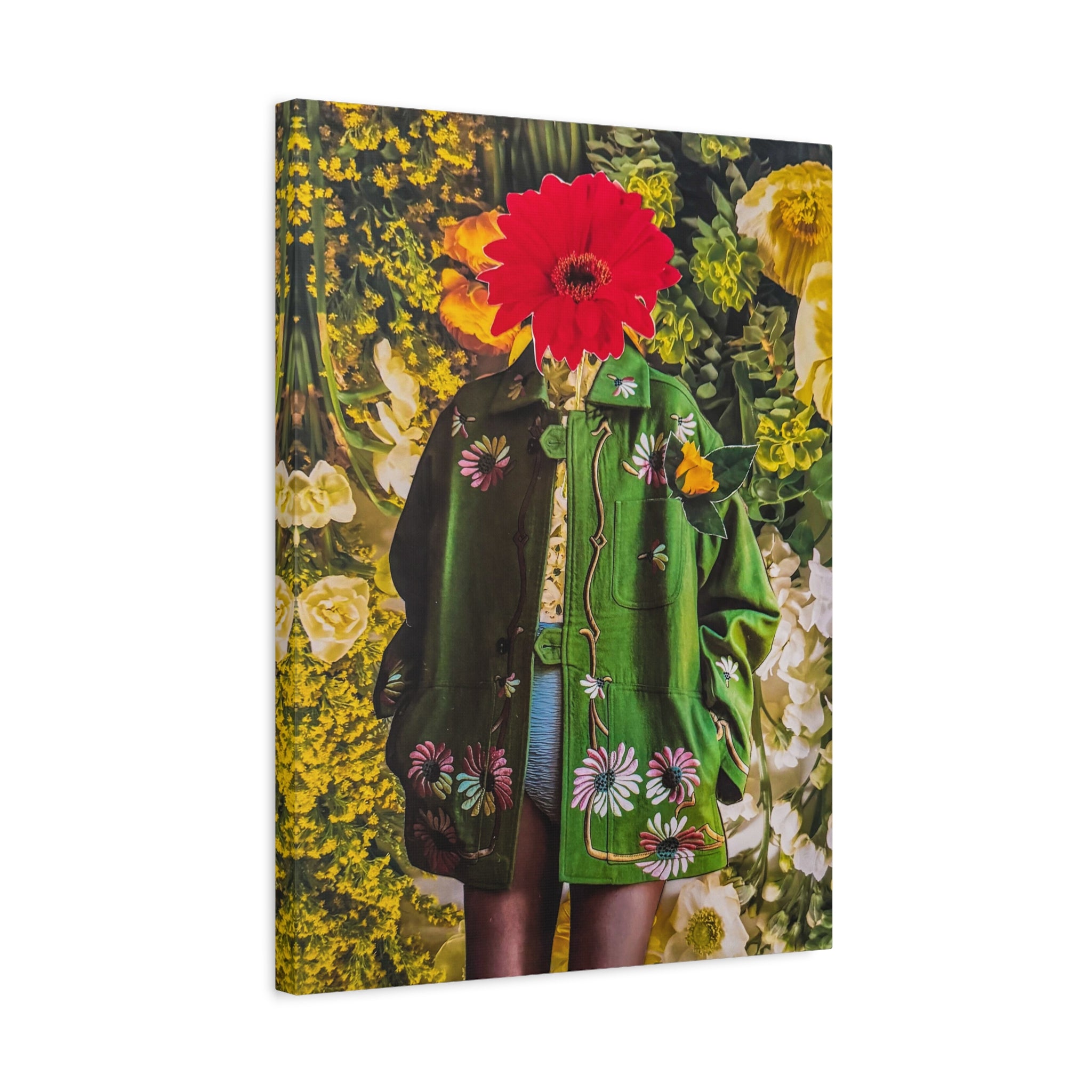 Floral Portrait Matte Stretched Canvas — Red Flower Head Art Print