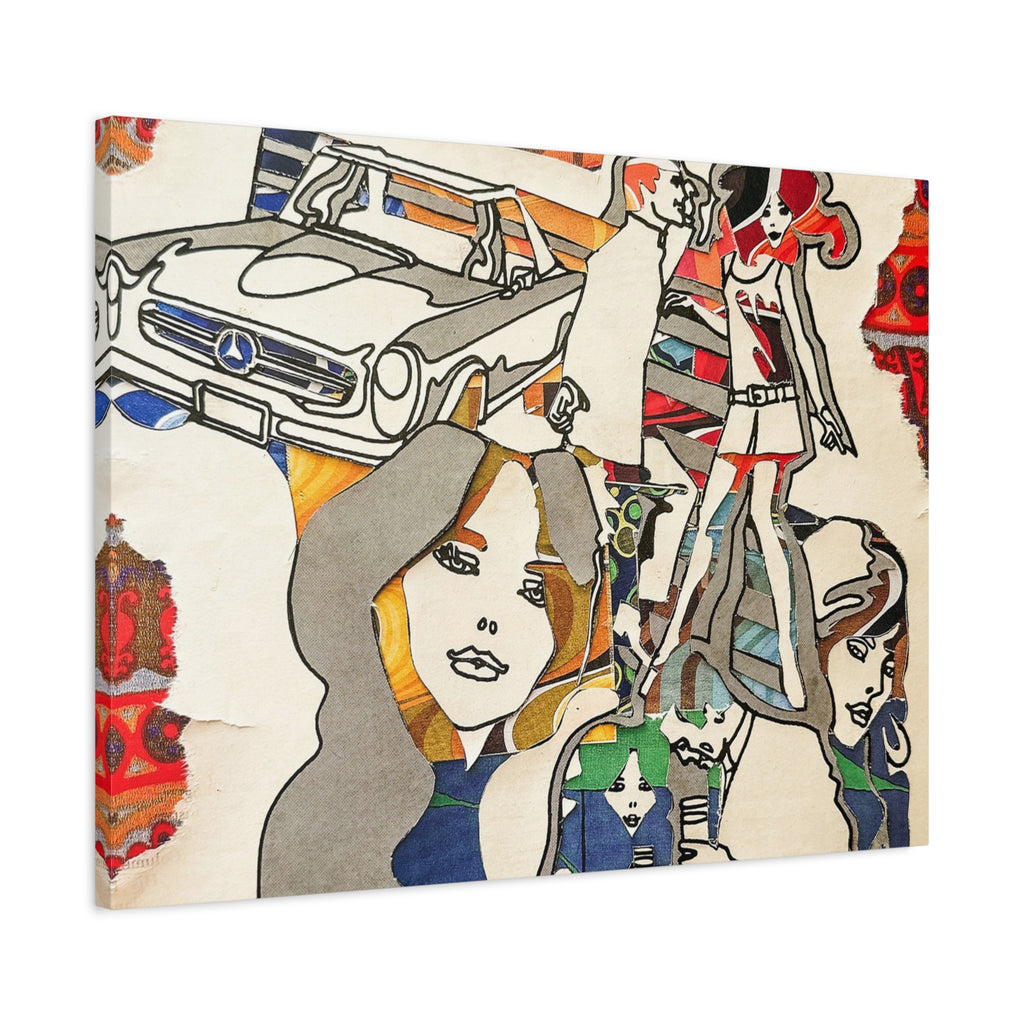 Retro Pop Art Canvas Print — 1960s Mod Girls & Classic Car Wall Art