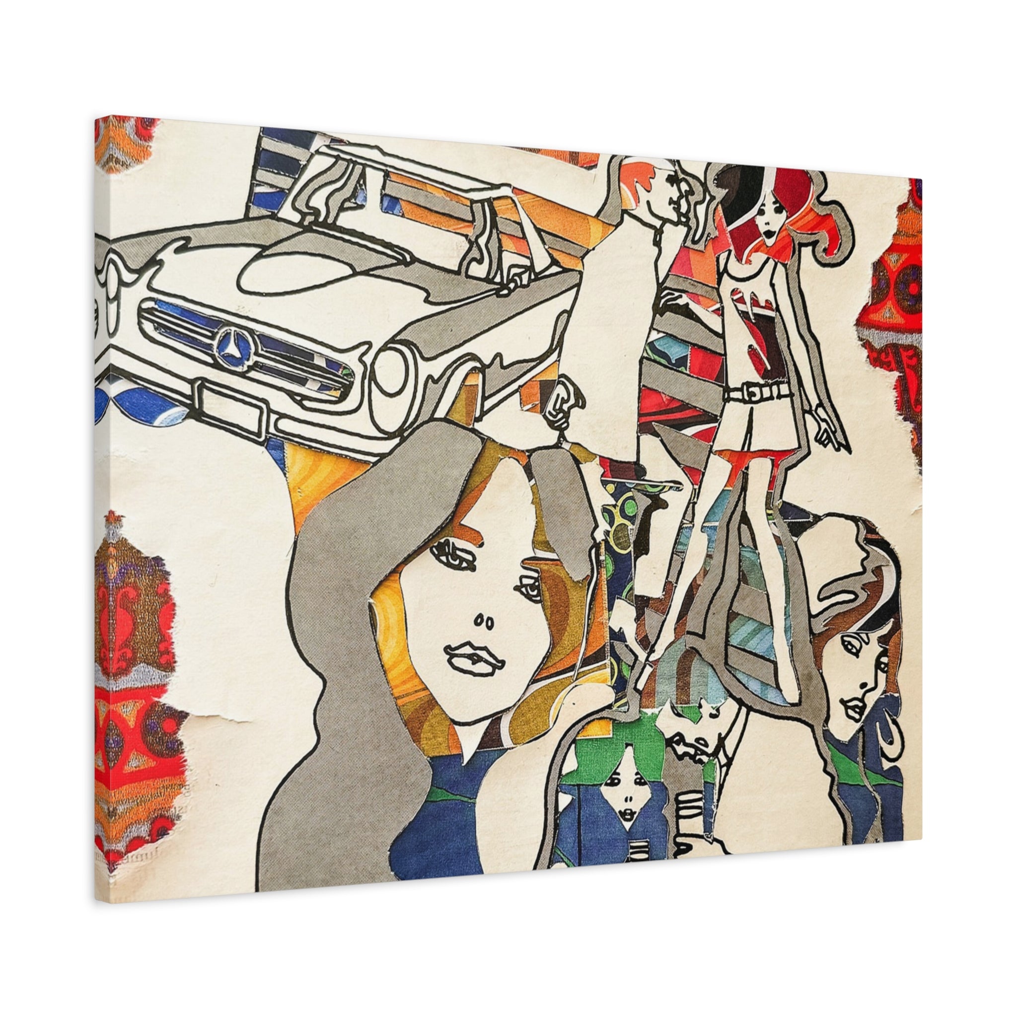 Retro Pop Art Canvas Print — 1960s Mod Girls & Classic Car Wall Art