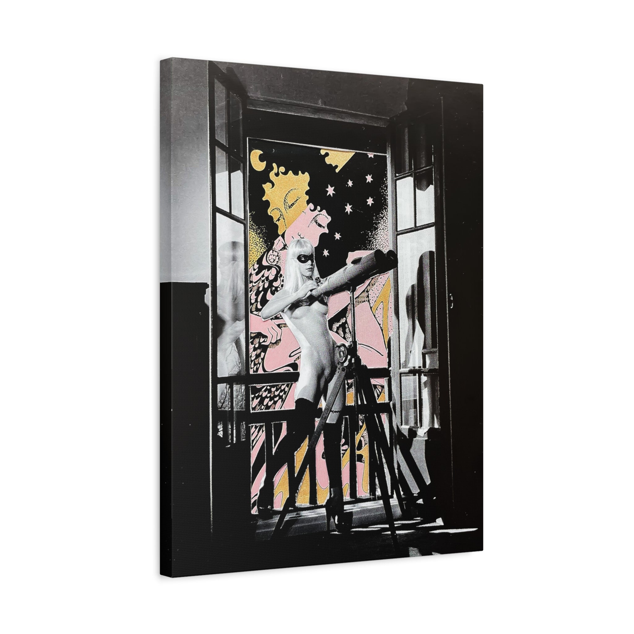 Surreal Pop Art Canvas Print — Nude Figure & Dreamscape Window