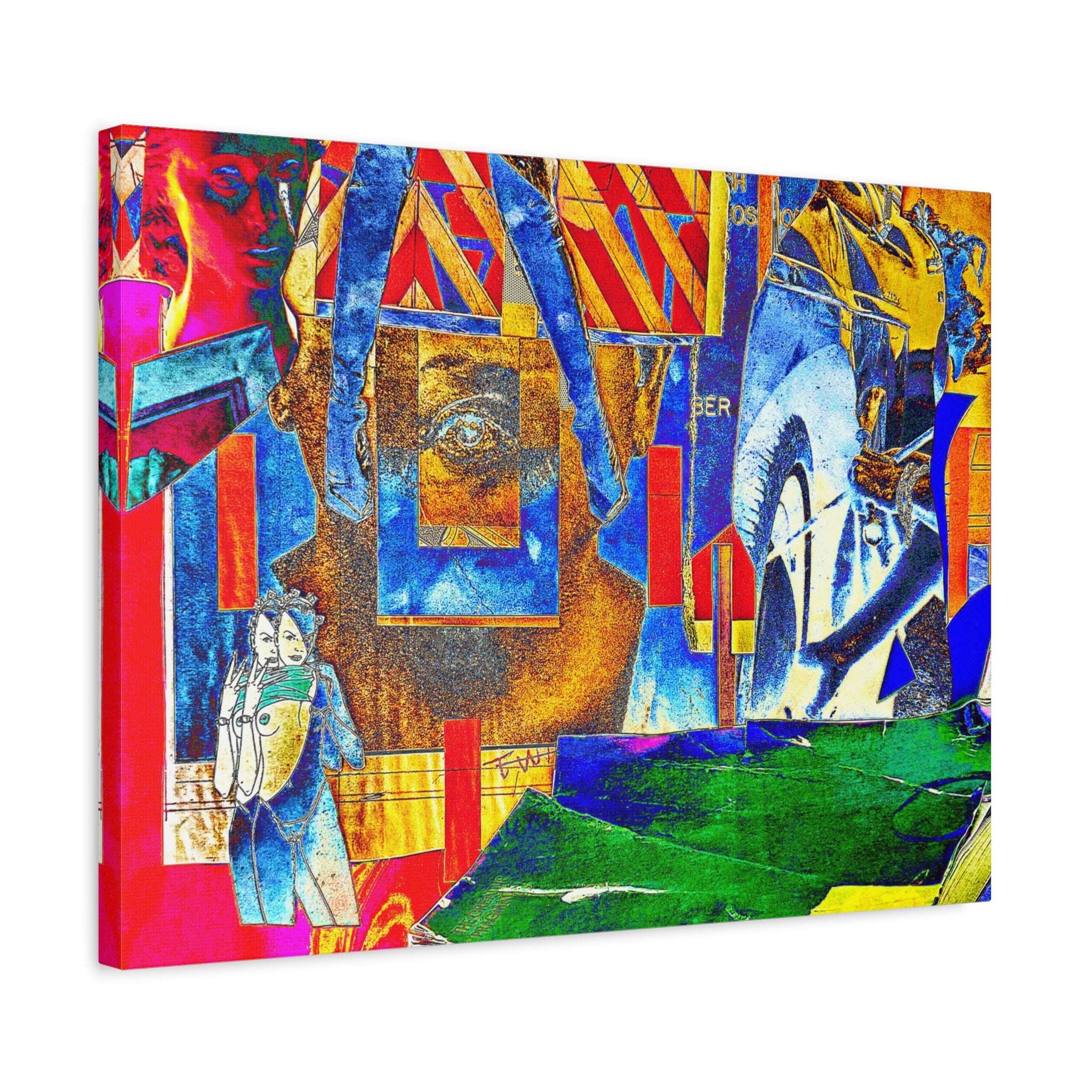 Abstract Urban Collage Matte Canvas Print — Colorful Mixed-Media Wall Art