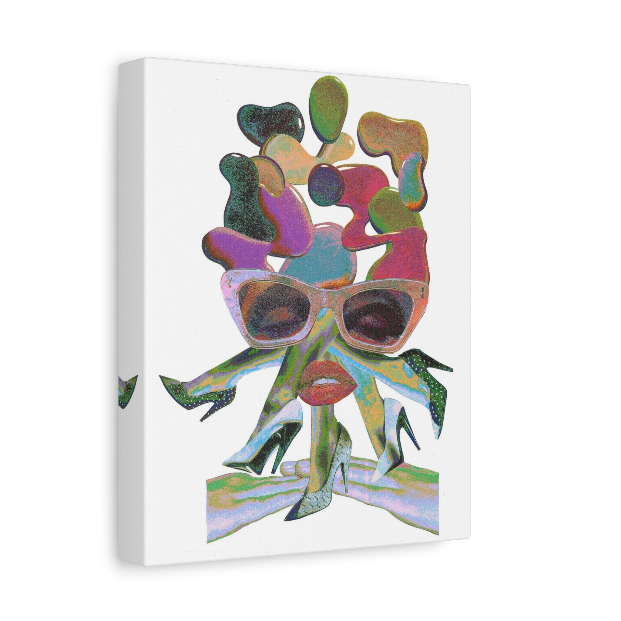 Abstract Pop Art Canvas Print — Colorful Sunglasses Face Wall Art