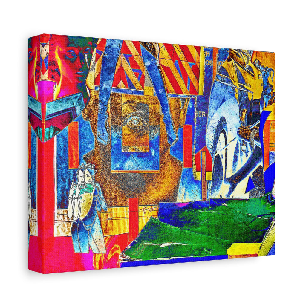 Abstract Urban Collage Matte Canvas Print — Colorful Mixed-Media Wall Art