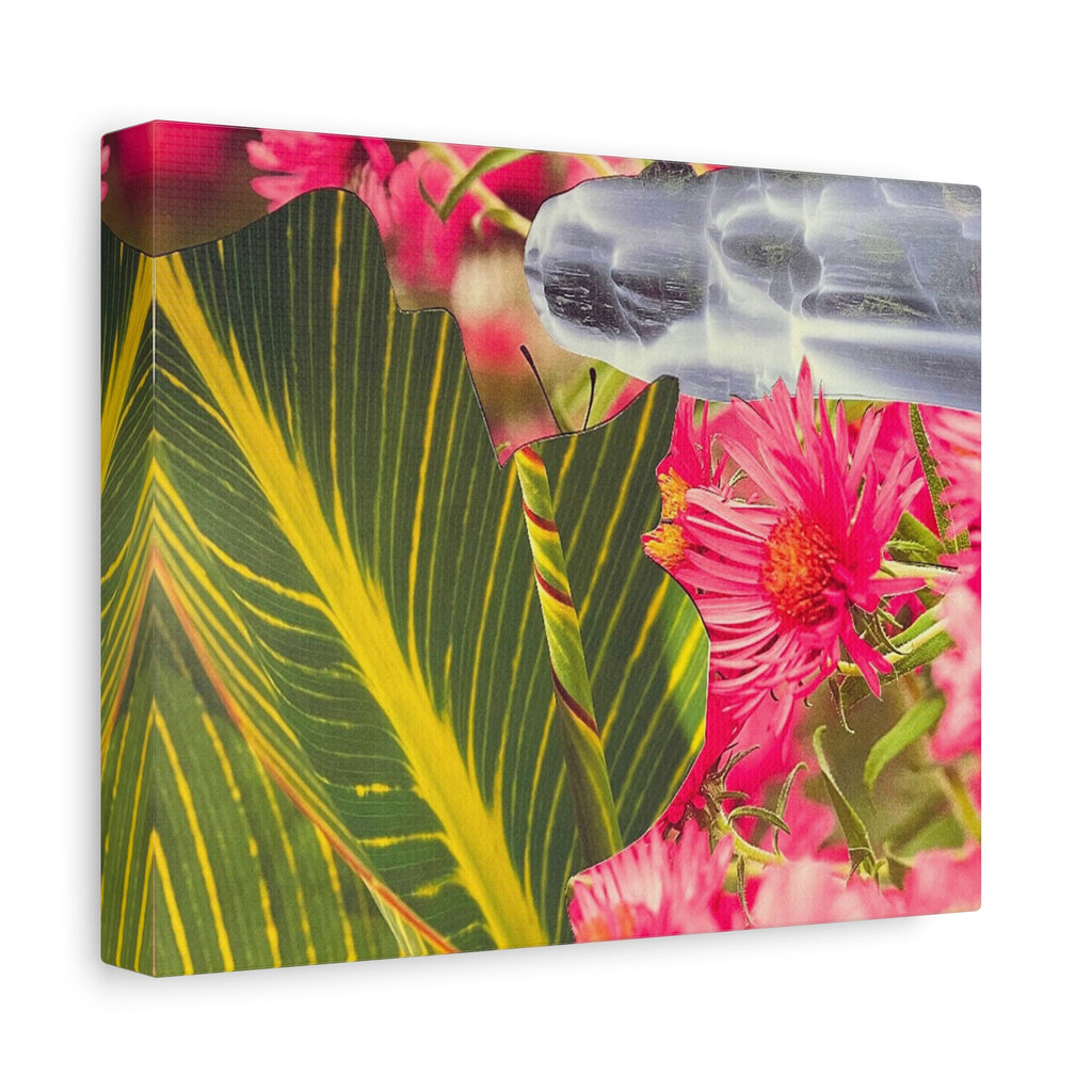 Tropical Floral Canvas Print — Pink Daises & Leaf Wall Art