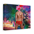 Tropical Fantasy Canvas Art — Floral-Headed Male Figure Matte Stretched Print