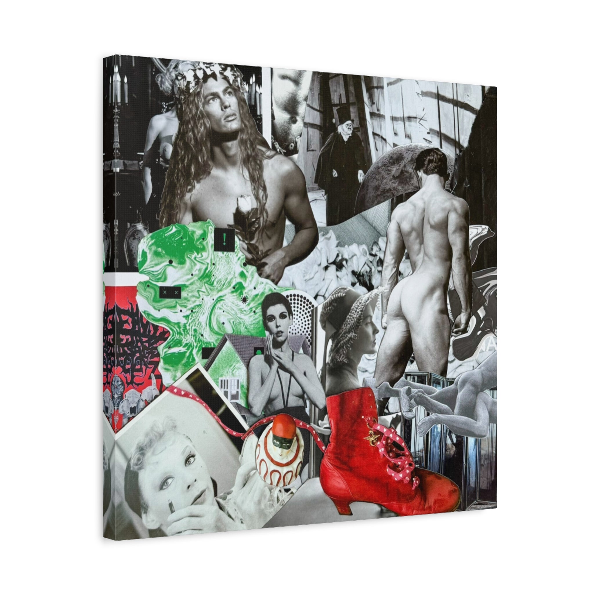 Retro Pop Collage Canvas Wall Art — Vintage Icons & Red Boot Print