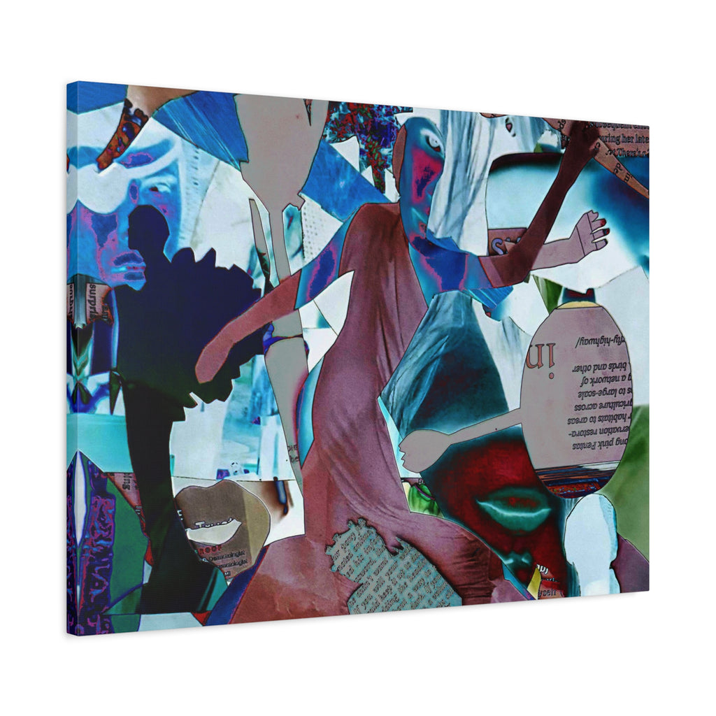 Abstract Collage Matte Canvas Wall Art — Vibrant Surreal Dance Scene