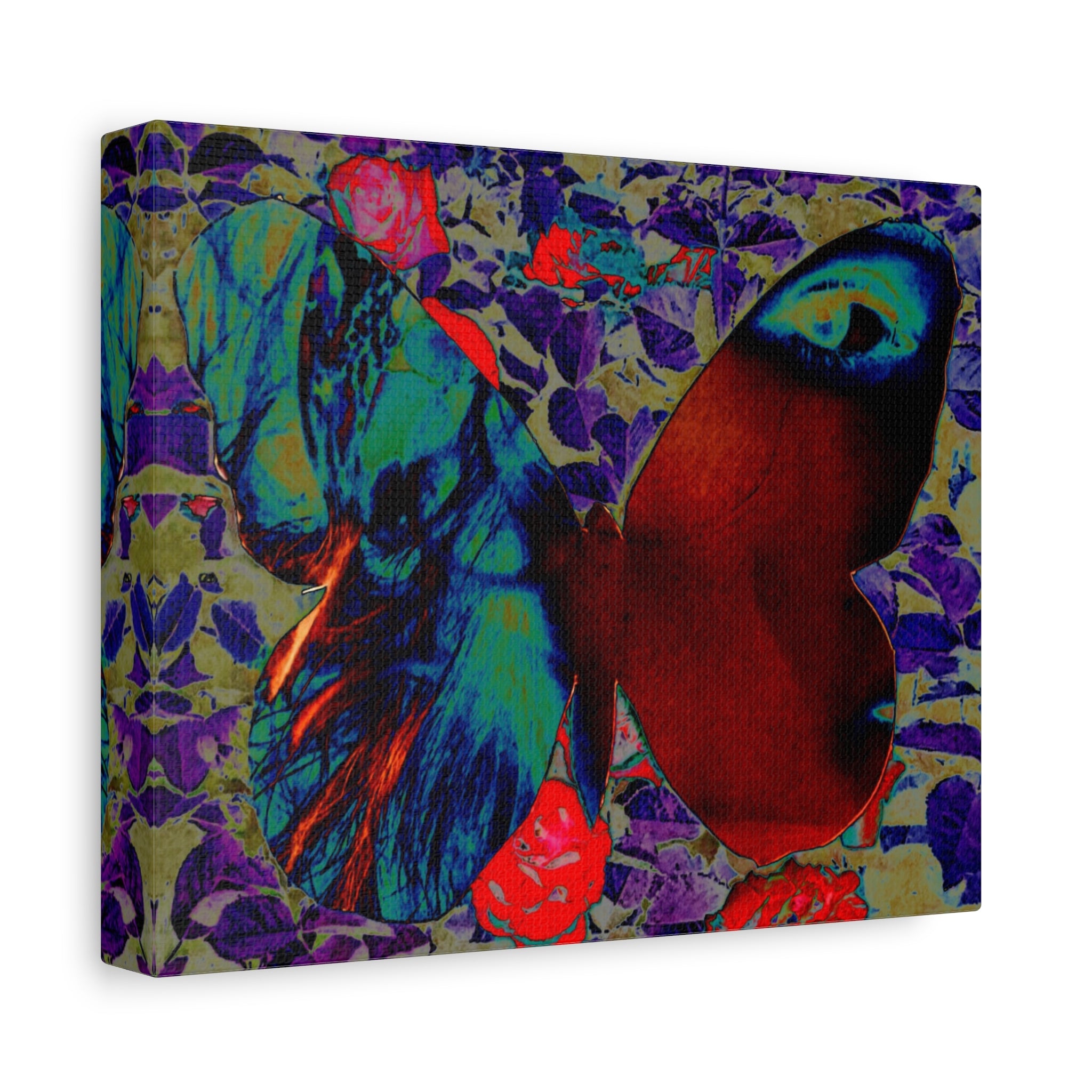 Surreal Butterfly Eye Matte Canvas Wall Art — Vibrant Pop-Art Floral Print