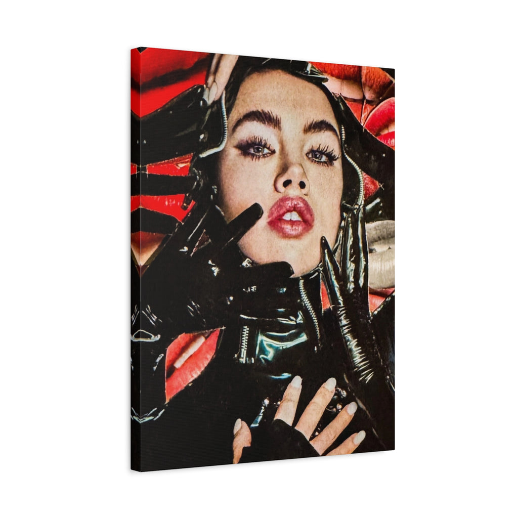 Matte Stretched Canvas Print — Bold Femme Portrait with Glossy Gloves