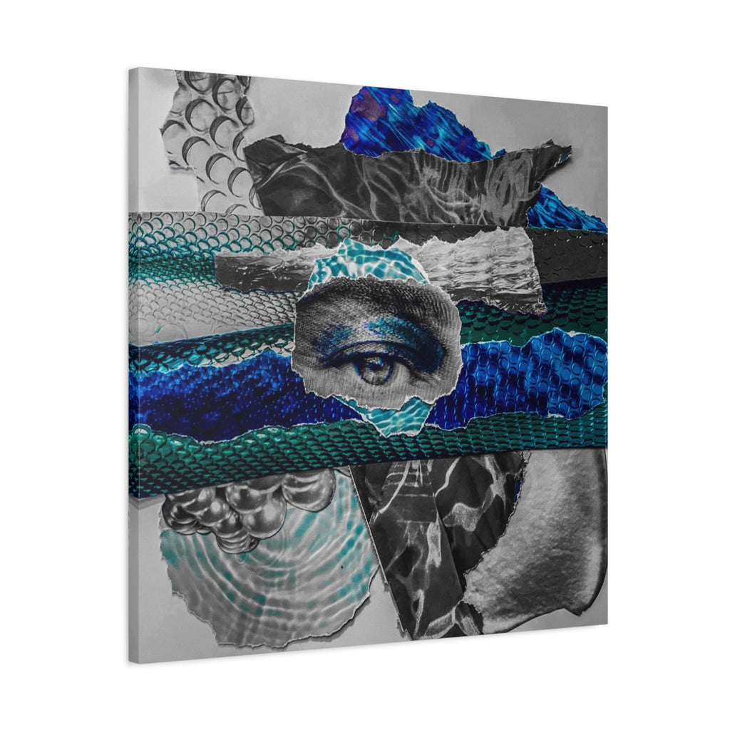 Surreal Eye Collage Matte Canvas Art – Blue Mixed Media Wall Decor