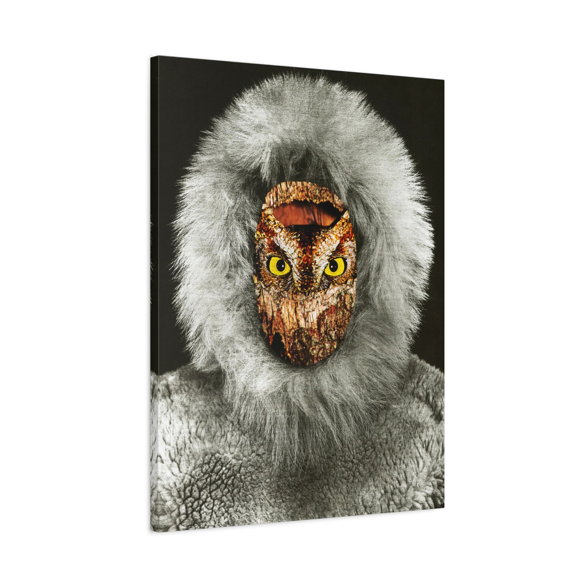Owl-Faced Fur Parka Matte Canvas Print