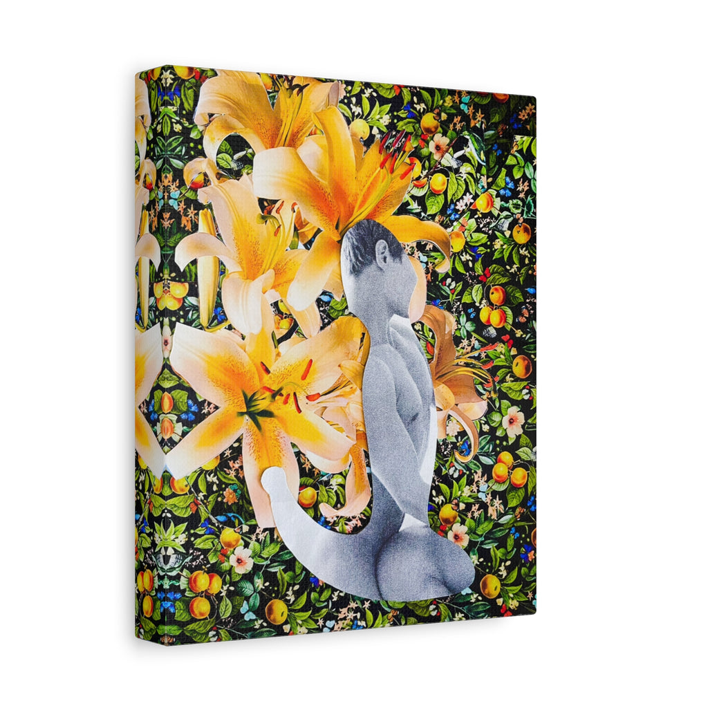 Floral Figurative Matte Canvas Print — Yellow Lily Surreal Art Stretched