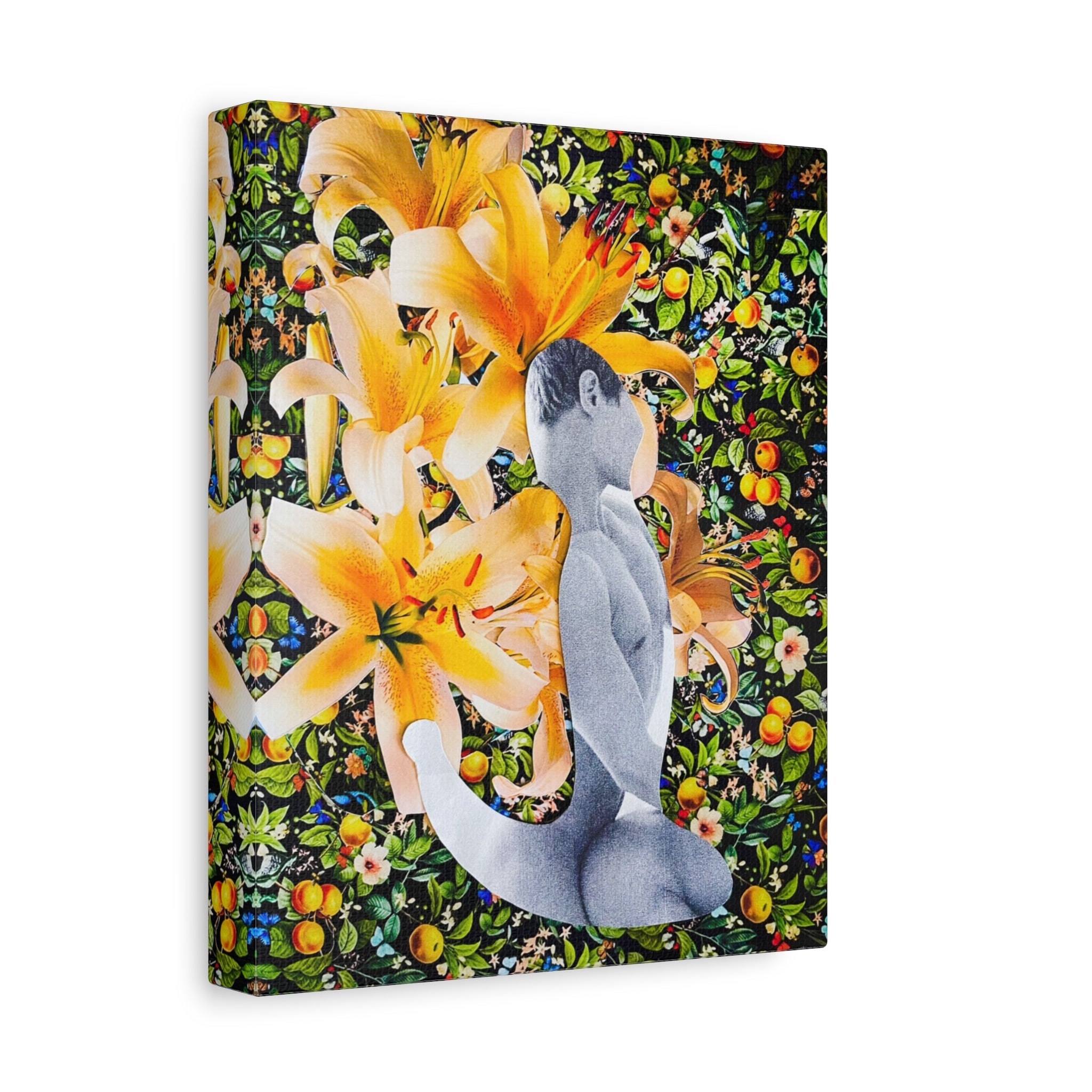 Floral Figurative Matte Canvas Print — Yellow Lily Surreal Art Stretched