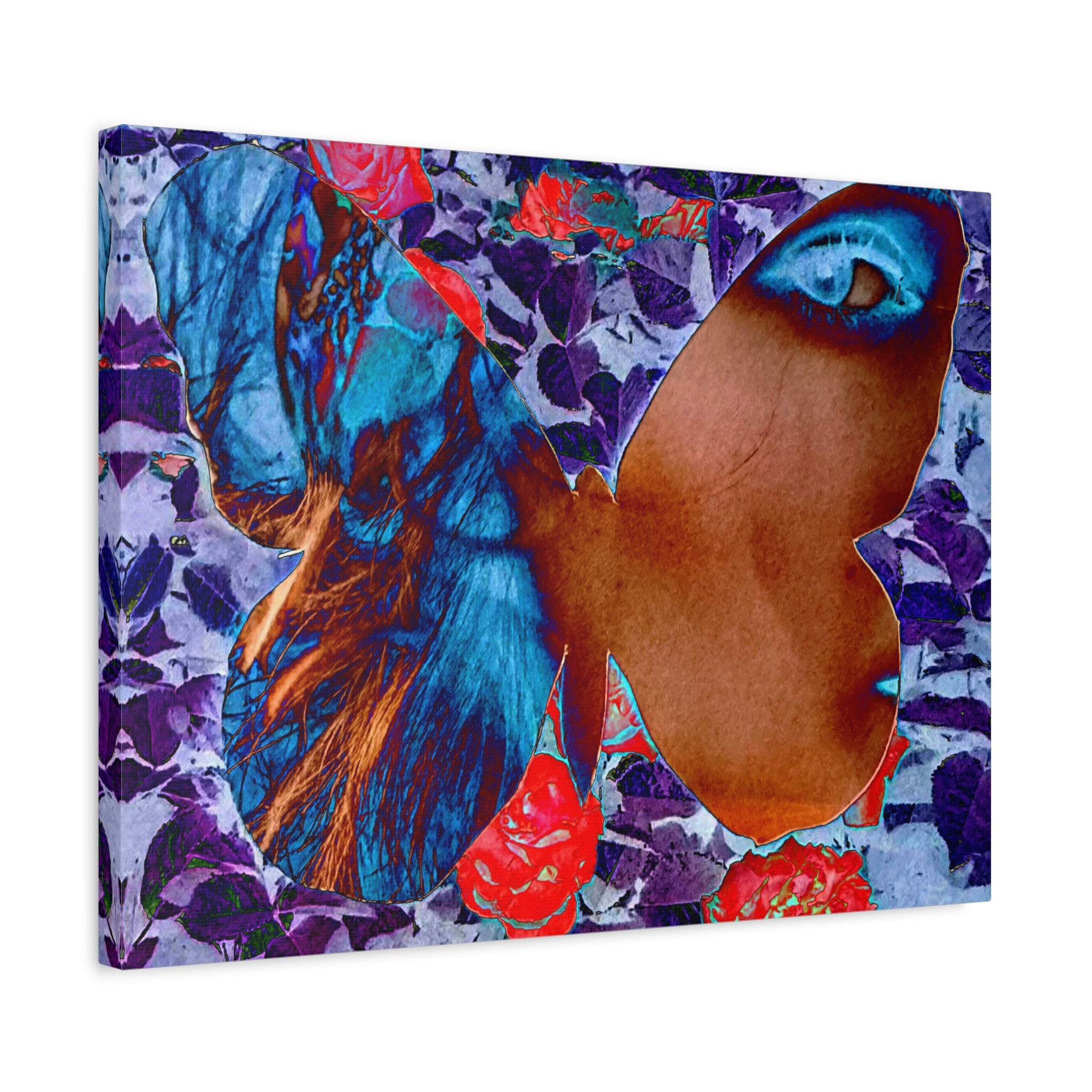 Surreal Butterfly Eye Matte Canvas Wall Art — Vibrant Floral Pop Surrealism