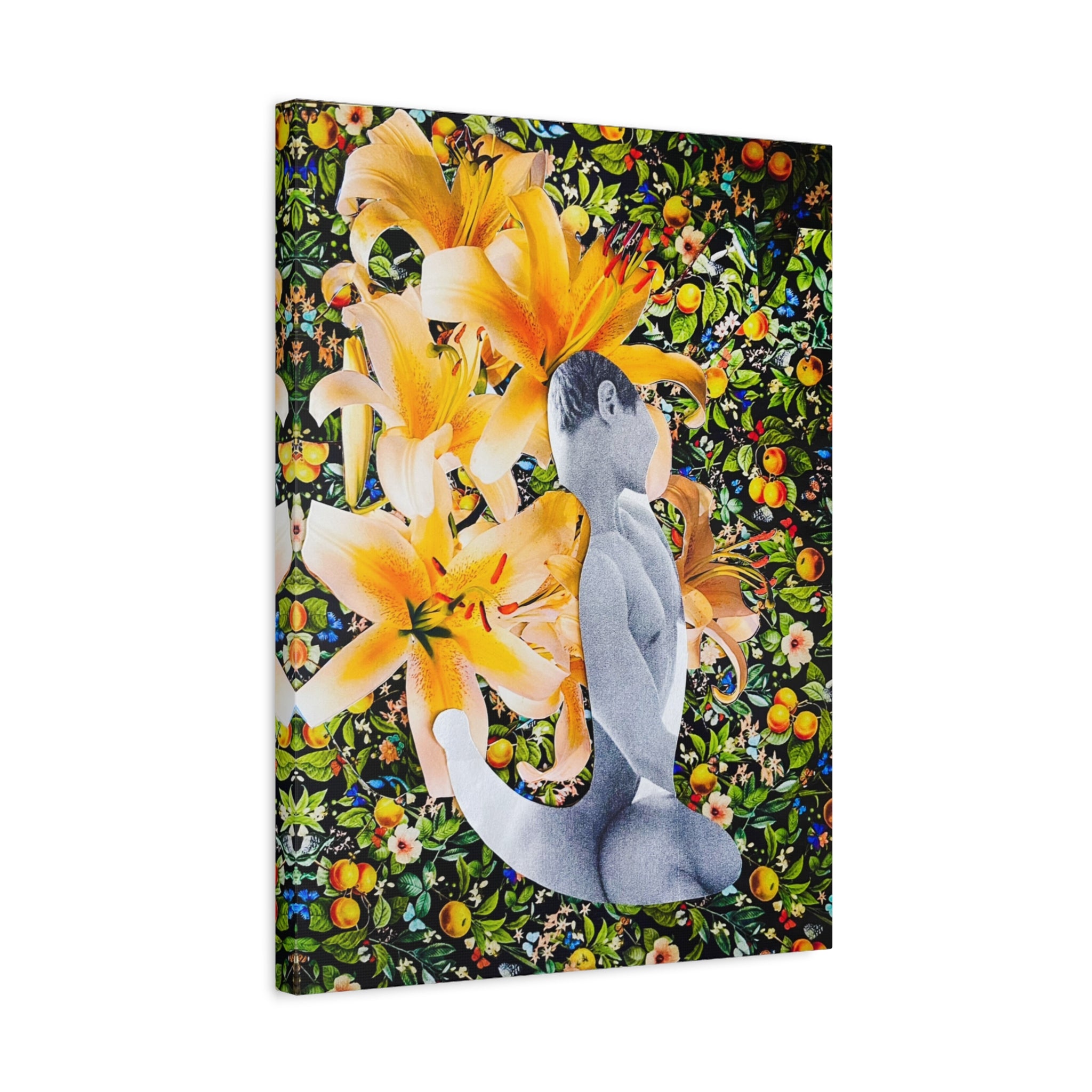Floral Figurative Matte Canvas Print — Yellow Lily Surreal Art Stretched