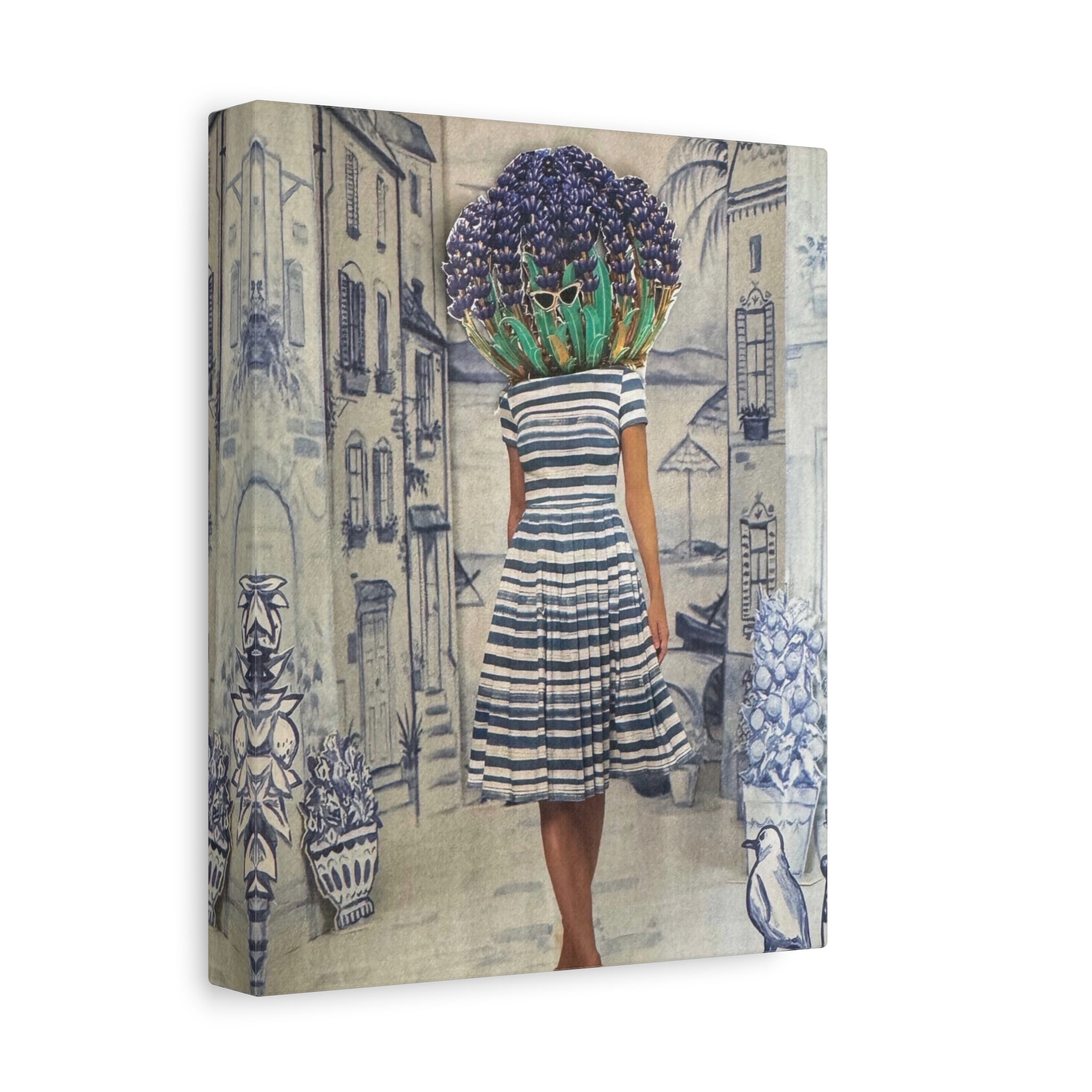 Botanical Head Woman Canvas Print — Vintage Street Scene Wall Art