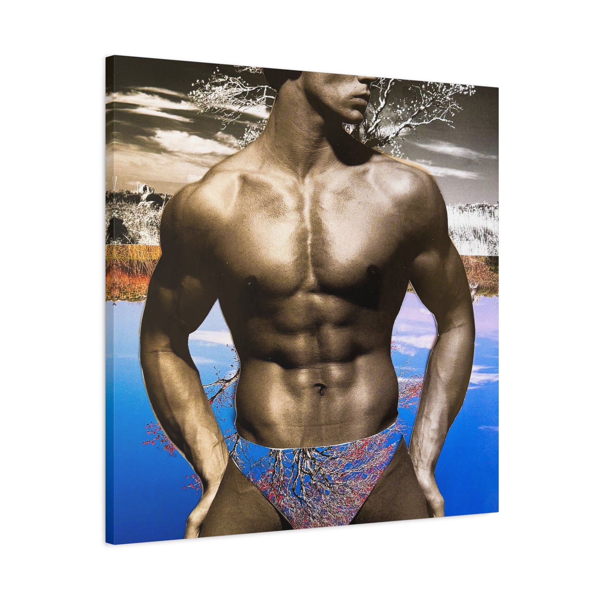 Male Body Art Canvas Print — Muscular Model Beach Vibes Matte Stretched Wall Art
