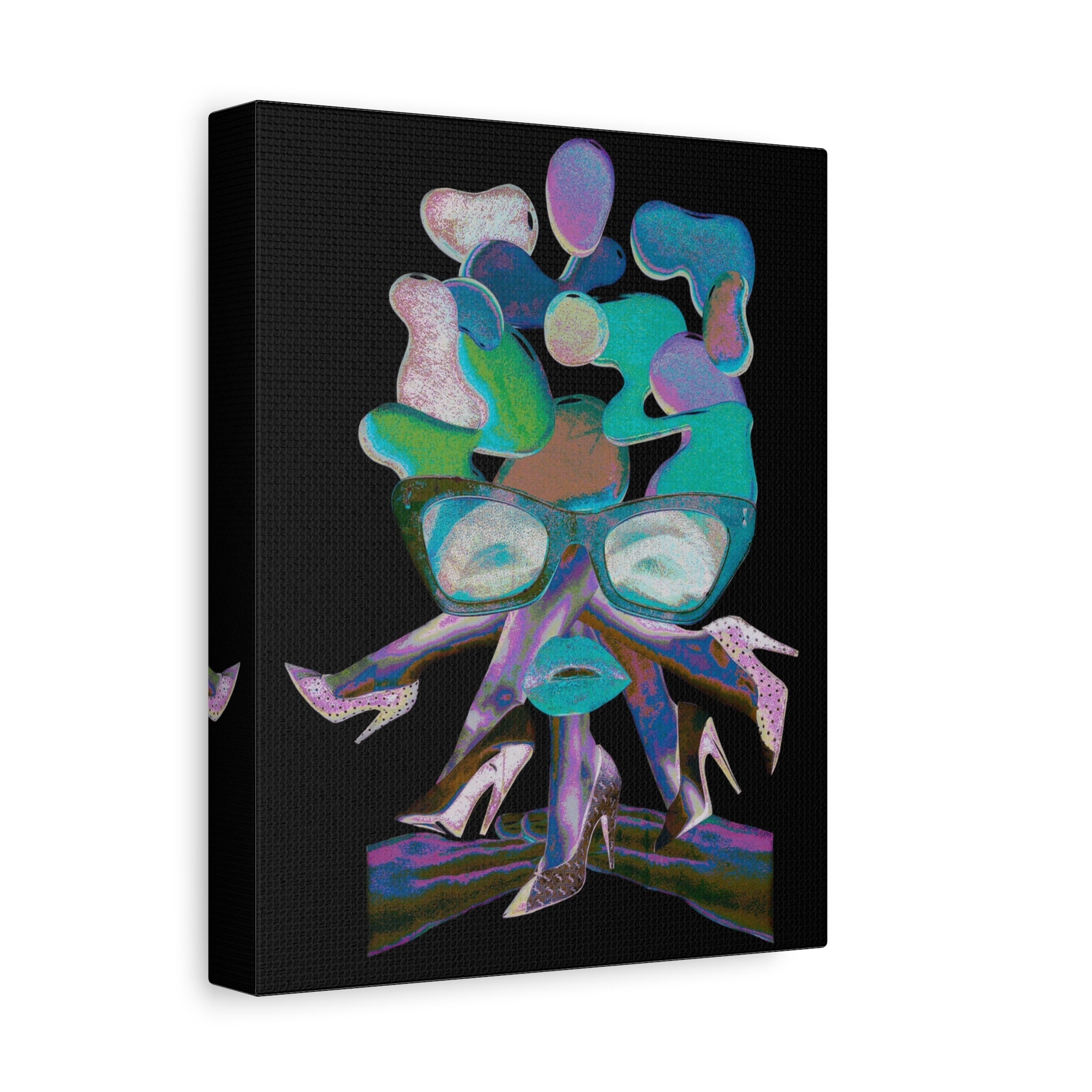 Abstract Femme Canvas Art — Colorful Retro Face with Glasses